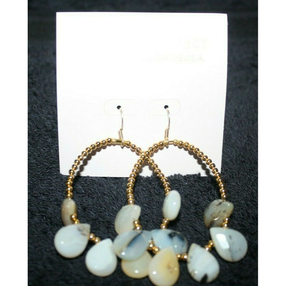 LOVE'S AFFECT HOOP EARRINGS GOLDTONE, BEADS & POLISHED ROCKS GOLDTONE WOMEN NEW - Picture 2 of 3